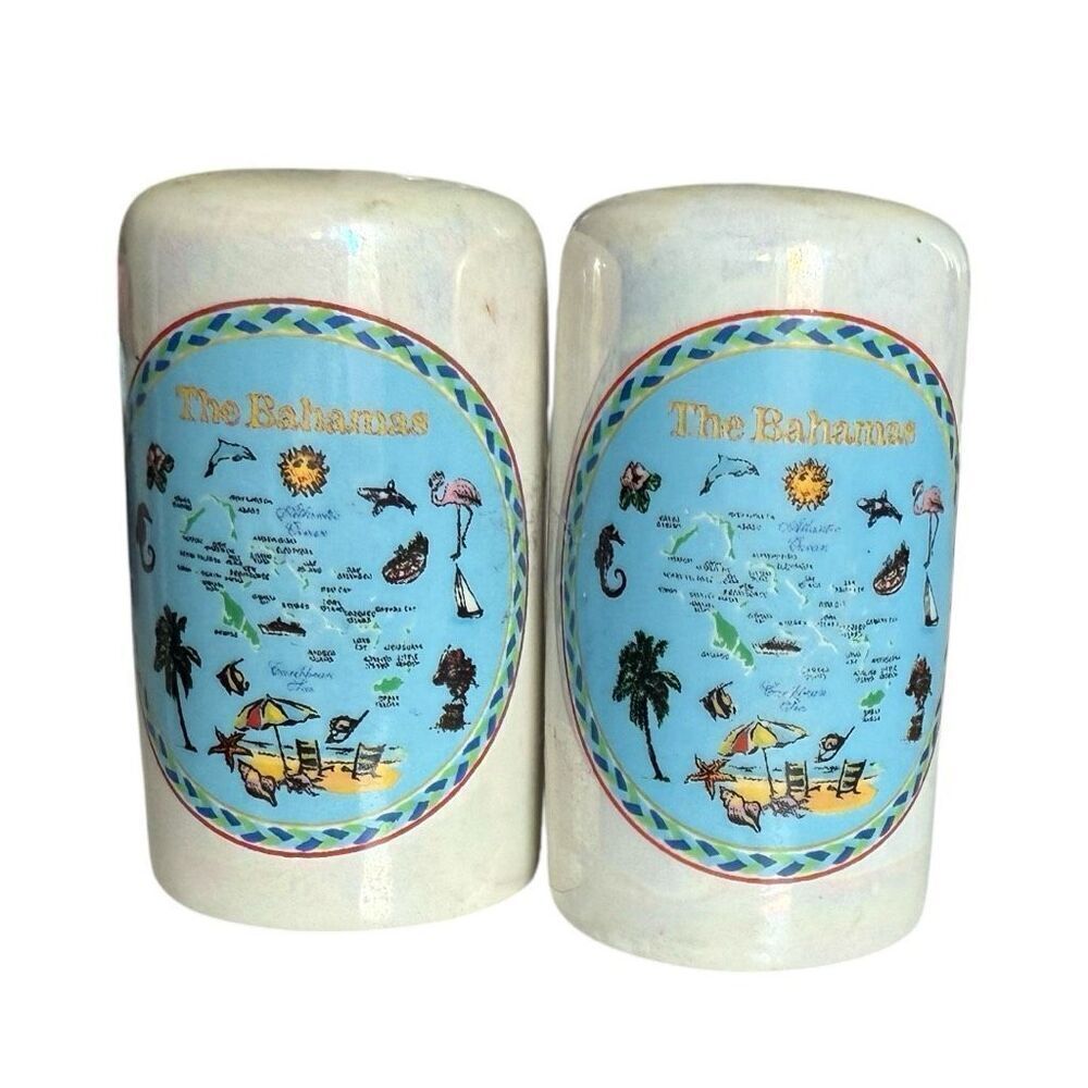 The Bahamas Map Antique Vintage Collector Salt & Pepper Shakers